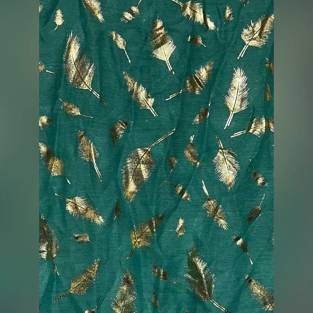 Gold Leaf Feather Patterned Infinity Scarf | Glam | Lightweight | Fall | Dressy